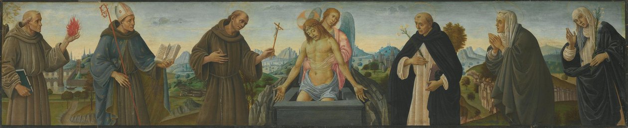 Smertens mann og seks helgener (den hellige Antonius av Padova, Ludvig av Toulouse, Frans, Dominikus, Klara og Katarina av Siena) av Filippino Lippi