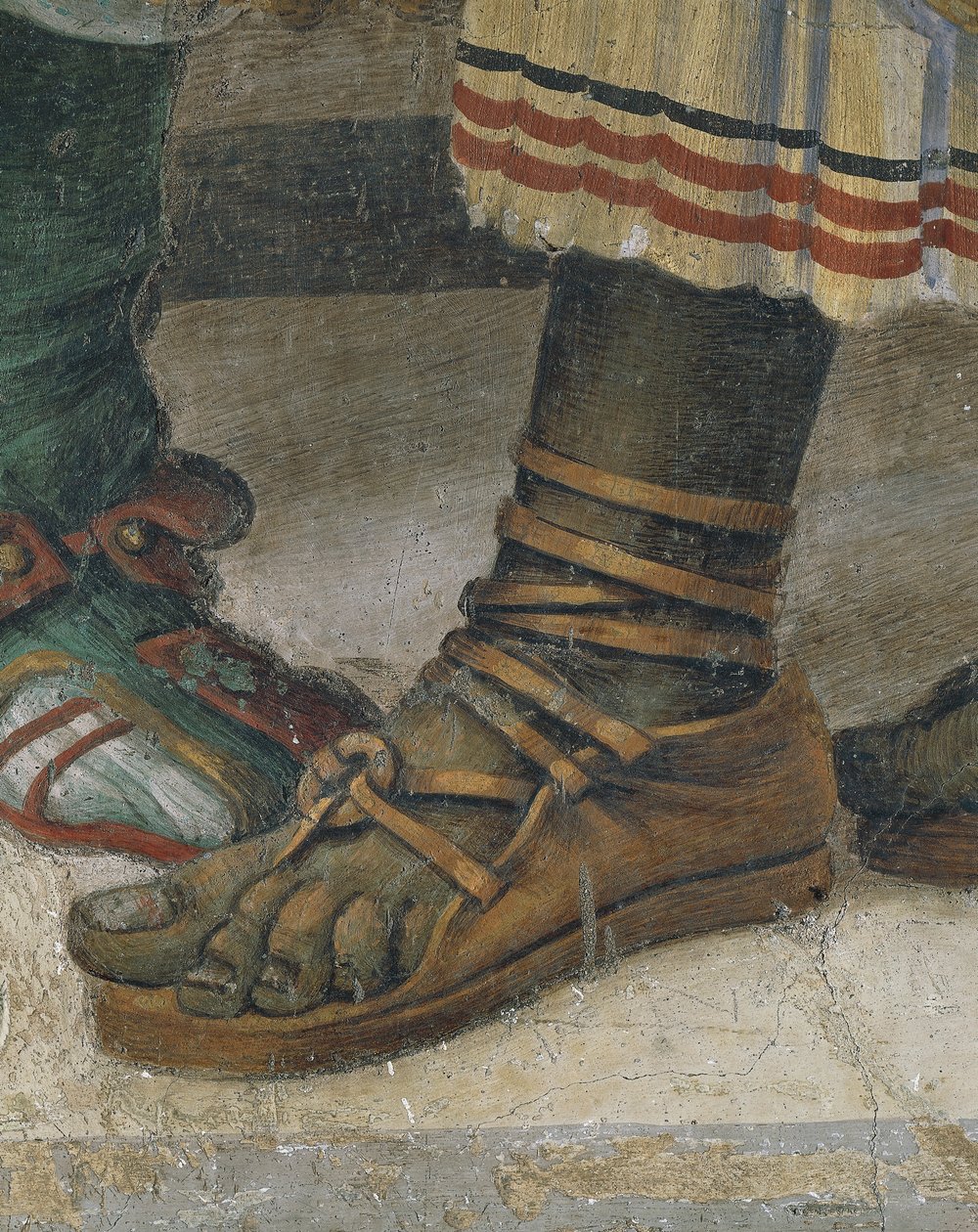 St Philip Driving Dragon fra Temple of Hieropolis, detalj av fottøy, freskomaleri av Filippino Lippi