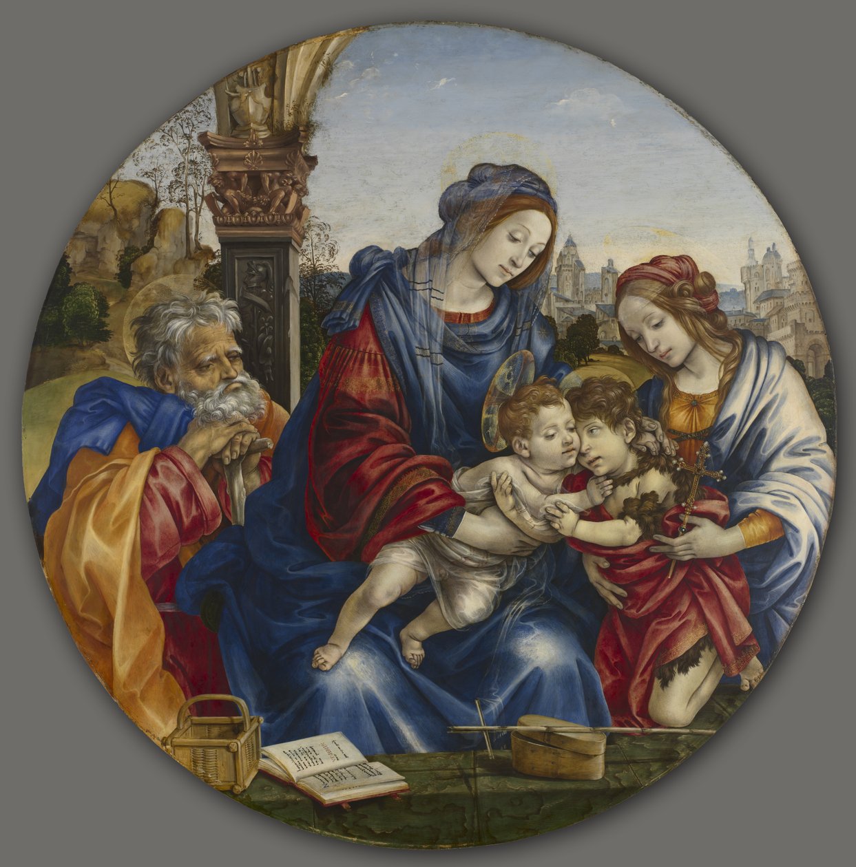 Den hellige familie med døperen Johannes og den hellige Margaret, ca. 1495 (tempera og olje på tre) av Filippino Lippi