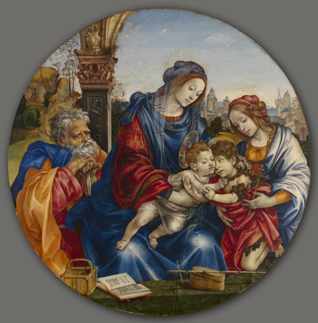 Den hellige familie med døperen Johannes og den hellige Margaret, ca. 1495. av Filippino Lippi