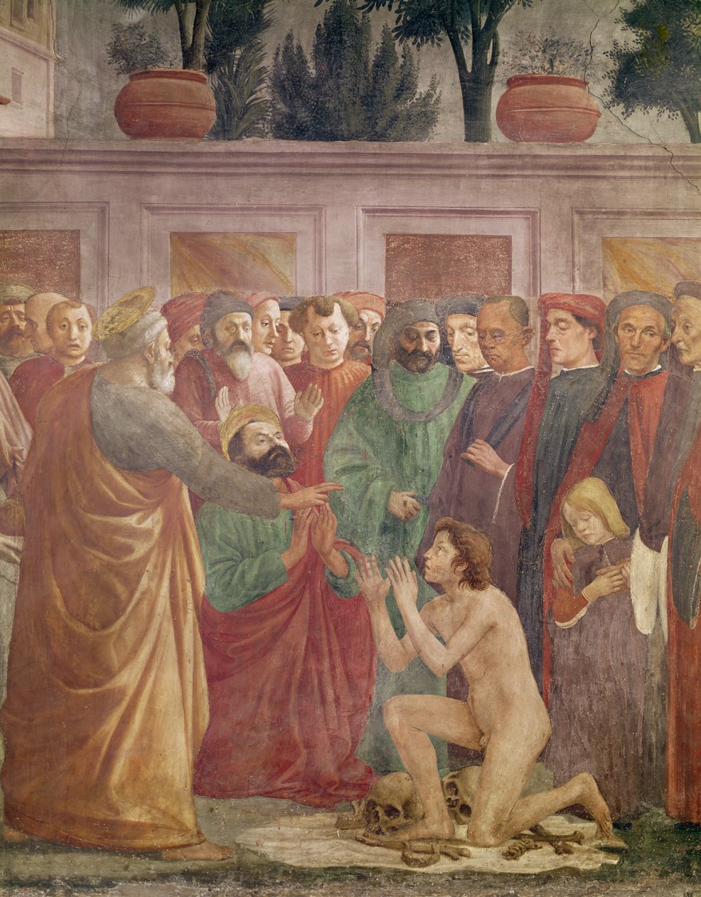 Oppstandelsen til Theophilus, sønnen til kongen av Antiokia, detalj av Saint Peter og Theophilus, ca. 1425-27, fullført 1484-85 (detalj av 63302) av Filippino Lippi