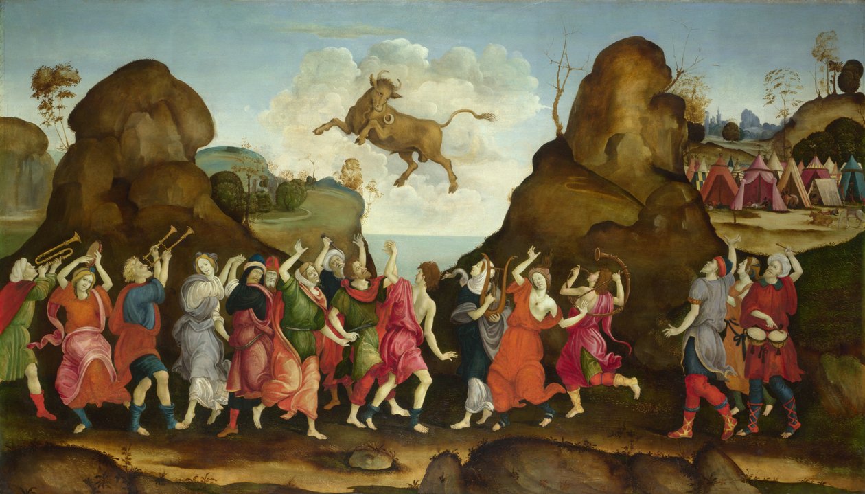 Tilbedelsen av den egyptiske okseguden, Apis, ca. 1500 av Filippino, Lippi