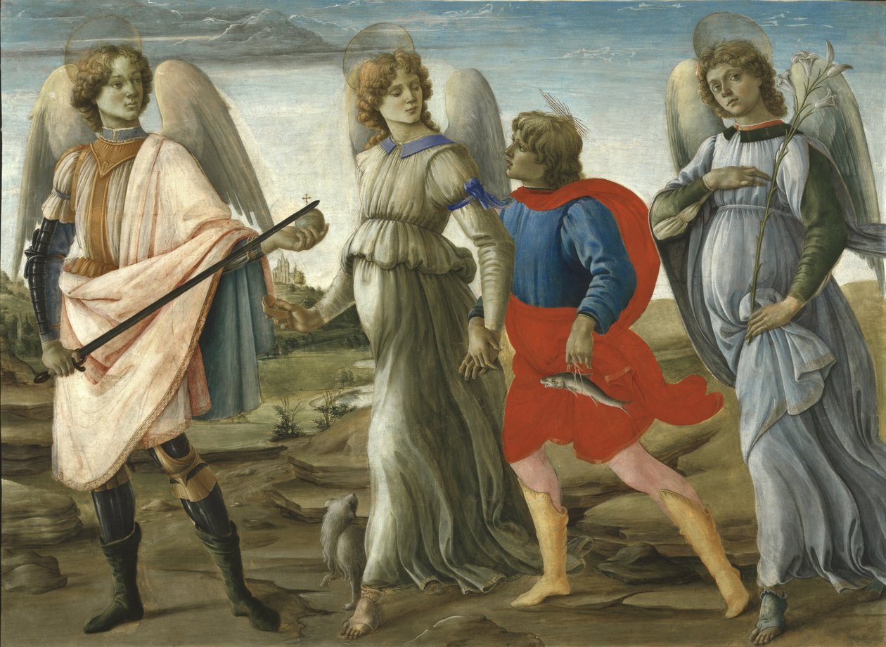 Tre erkeengler med unge Tobias, 1477-78 av Filippino Lippi