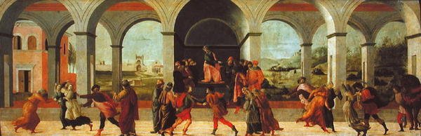 Three Scenes from the History of Virginia (olje på panel) av Filippino Lippi