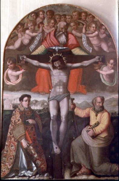 Treenighet med SS. Stephen og Philip, sentralpanel i en altertavle (tempera på panel) av Filippino Lippi