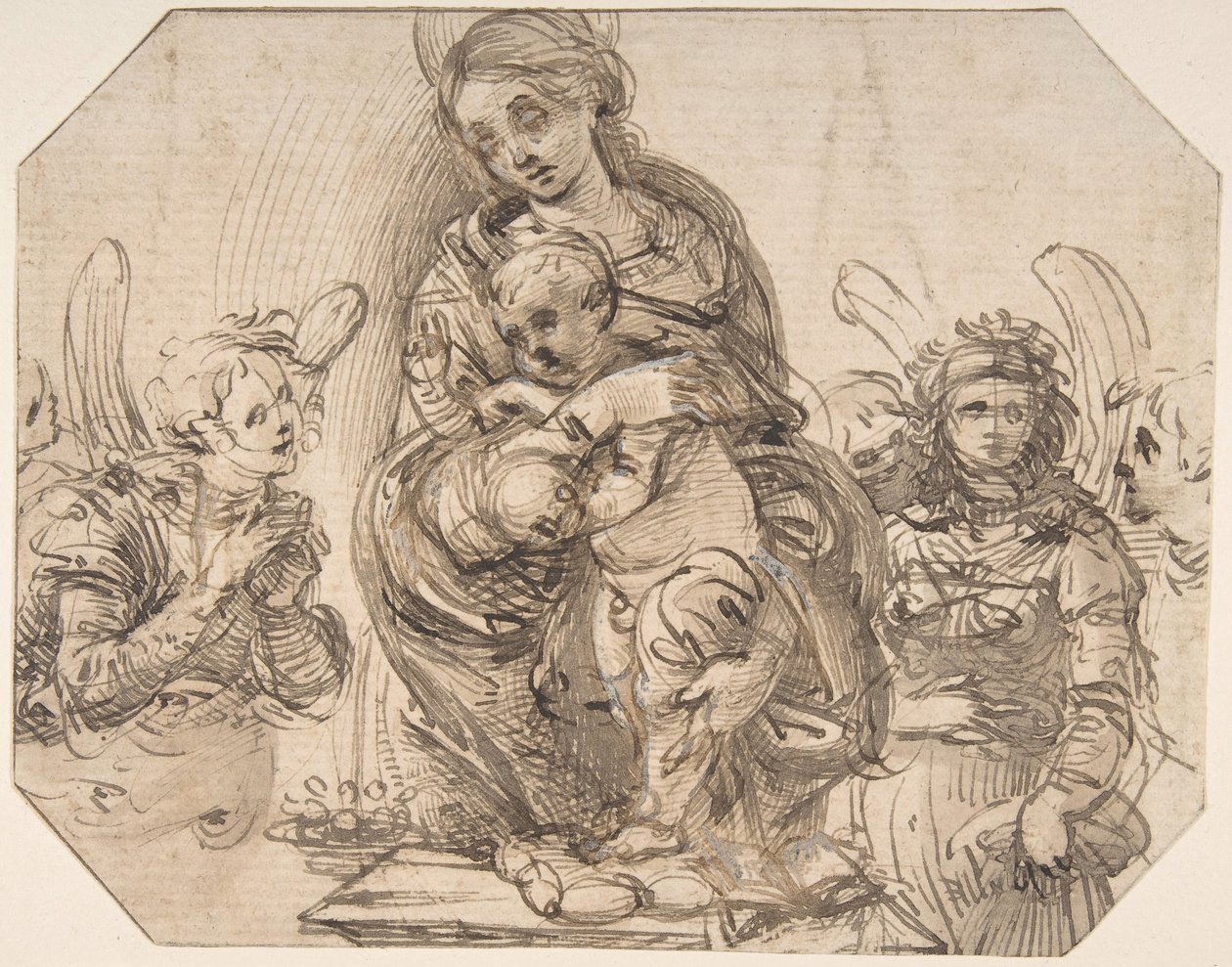Jomfru og barn deltatt av engler, 145758-1504. av Filippino Lippi.