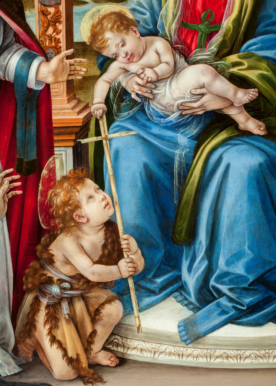 Jomfru med barn og døperen Johannes, den hellige Martin og den hellige Katarina av Alexandria) Detalj av Nerli altertavle (tempera på panel av Filippino Lippi