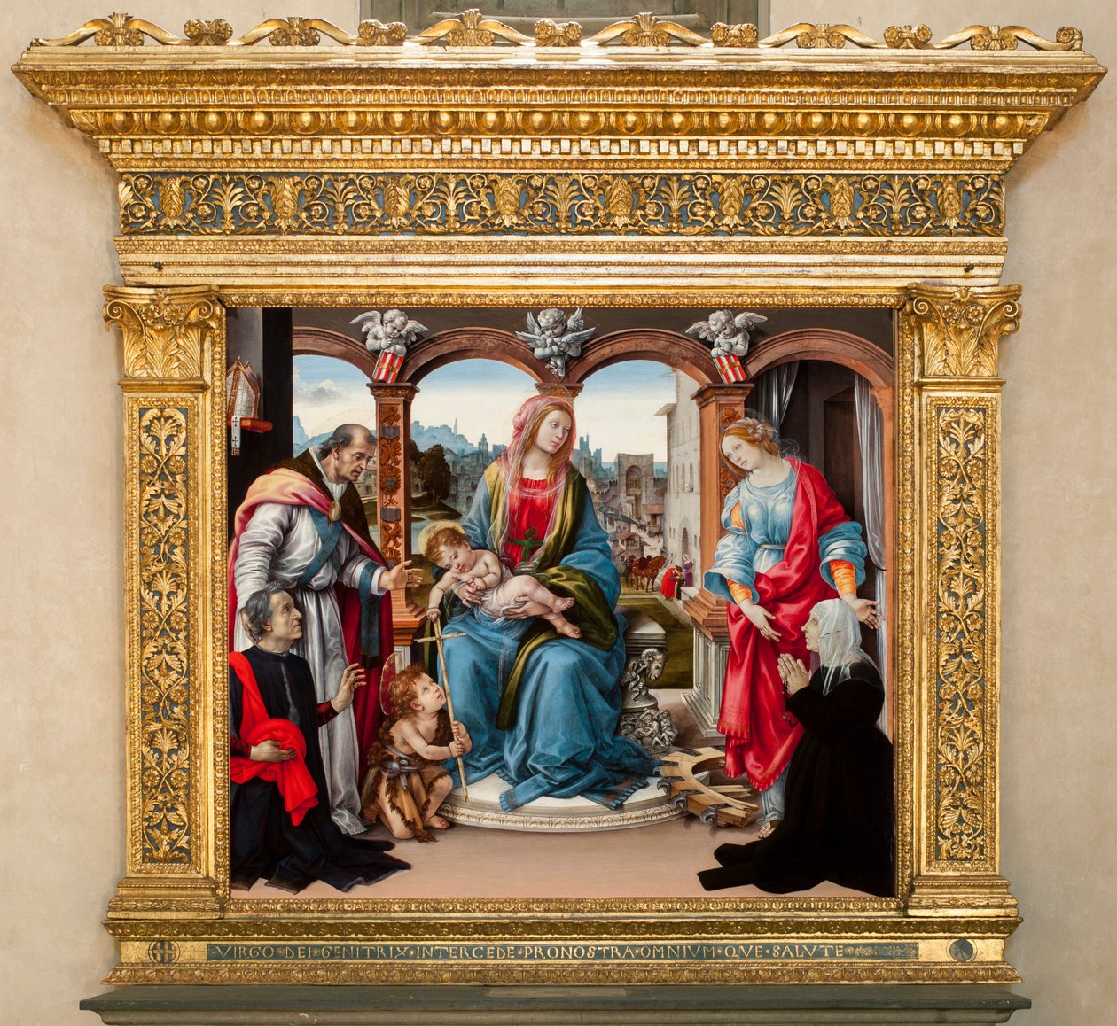 Jomfru med barn og døperen Johannes, den hellige Martin og den hellige Katarina av Alexandria. Nerli altertavle (tempera på panel av Filippino Lippi