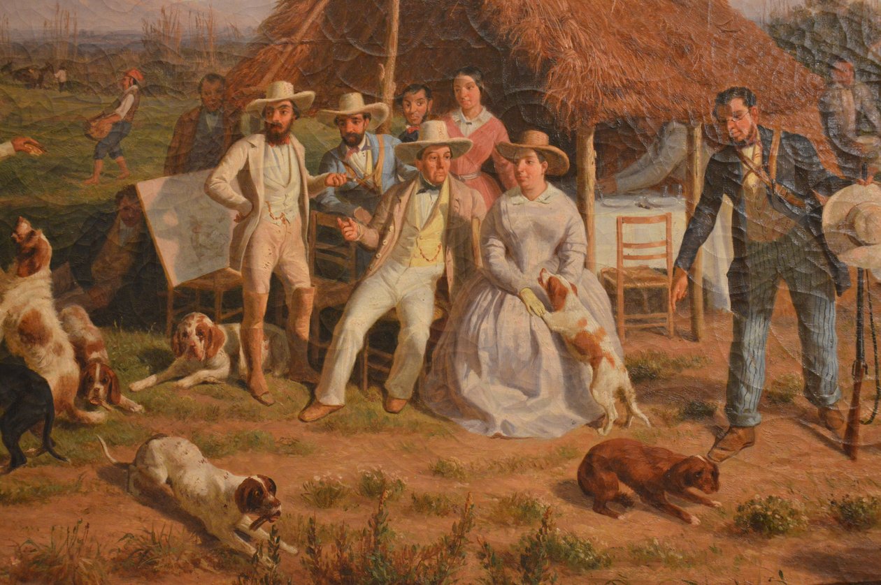 Detalj av Filippo Palizzis maleri, Kongefamilien i Napoli på jakt ved Galleria d