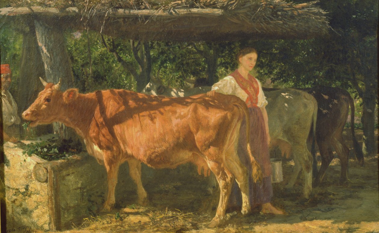 Tre kyr fôring, 1860 av Filippo Palizzi