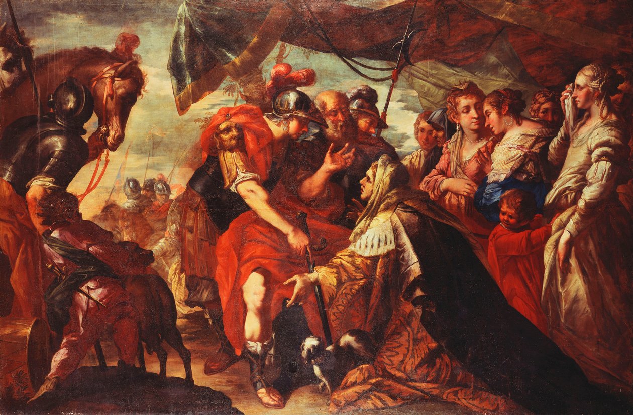 Coriolanus overtalt av sin familie til å reise beleiringen av Roma, ca. 1660-61 av Filippo Abbiati