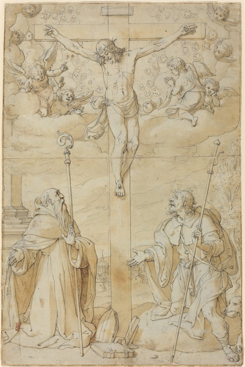 Korsfestelsen med de hellige Roch og Augustine av Filippo Bellini
