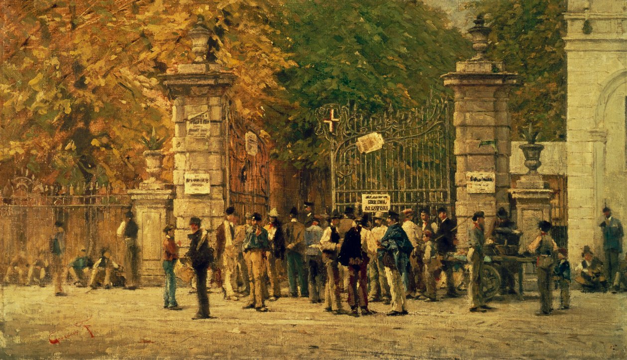 Pausetid under arbeidet med utstillingen fra 1881, malt i 1887 av Filippo Carcano (1840-1914) av Filippo Carcano