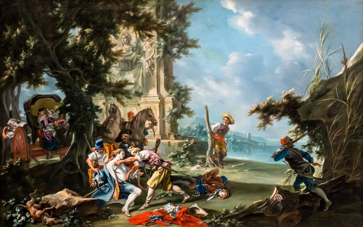 Røverangrep, ca. 1735/40 (Maleri) av Filippo Falciatore