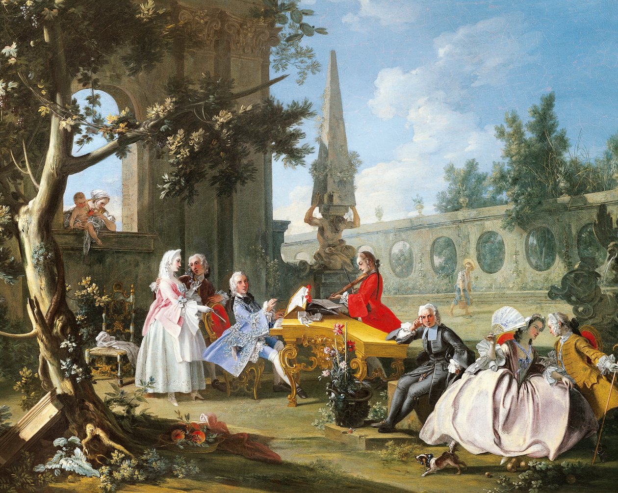 Konsert i hagen av Filippo Falciatore (aktiv 1737-1768), olje på lerret, 75,8 x102 cm, Detalj, Italia, ca. 1750 av Filippo Falciatore