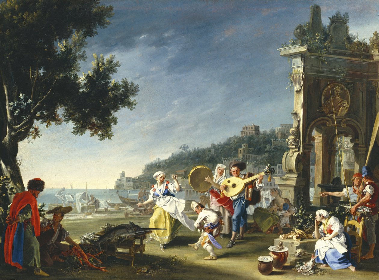 Tarantella ved Mergellina, ca. 1750 av Filippo Falciatore
