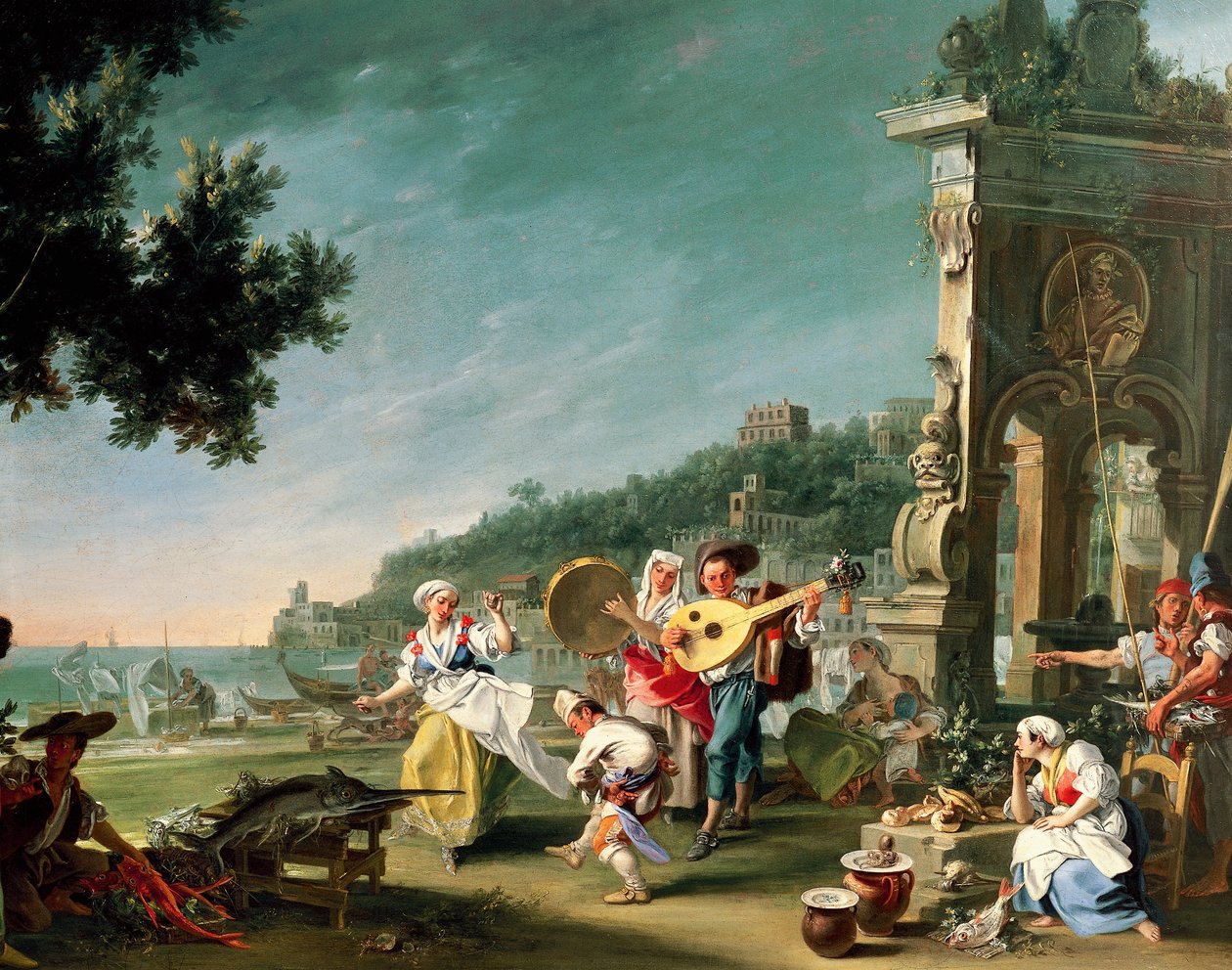 Tarantella i Margellina, ca 1750, av Filippo Falciatore (aktiv 1737-1768), olje på lerret, 76,2 x102 cm. Italia av Filippo Falciatore