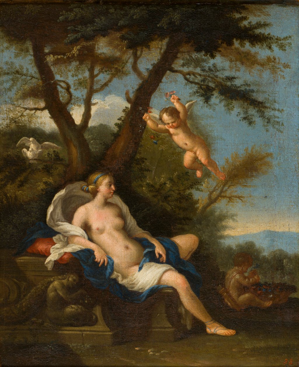 Venus og Amor, ca. 1643-94 (olje på lerret) av Filippo Lauri