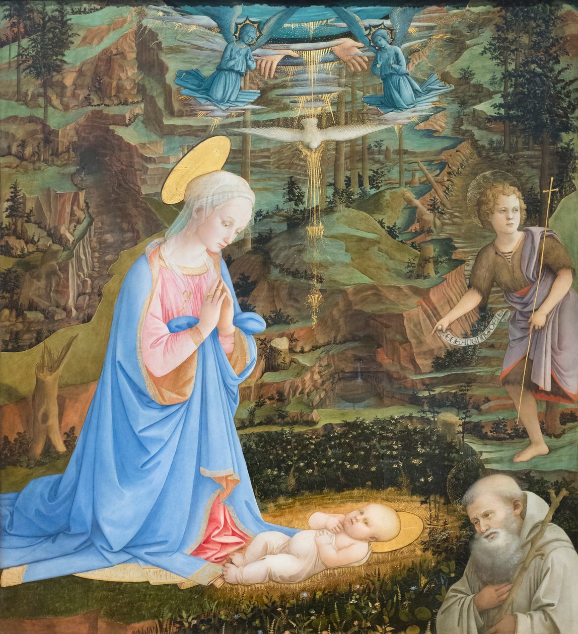Tilbedelse av barnet med den unge døperen Johannes, St Romuald av Filippo Lippi