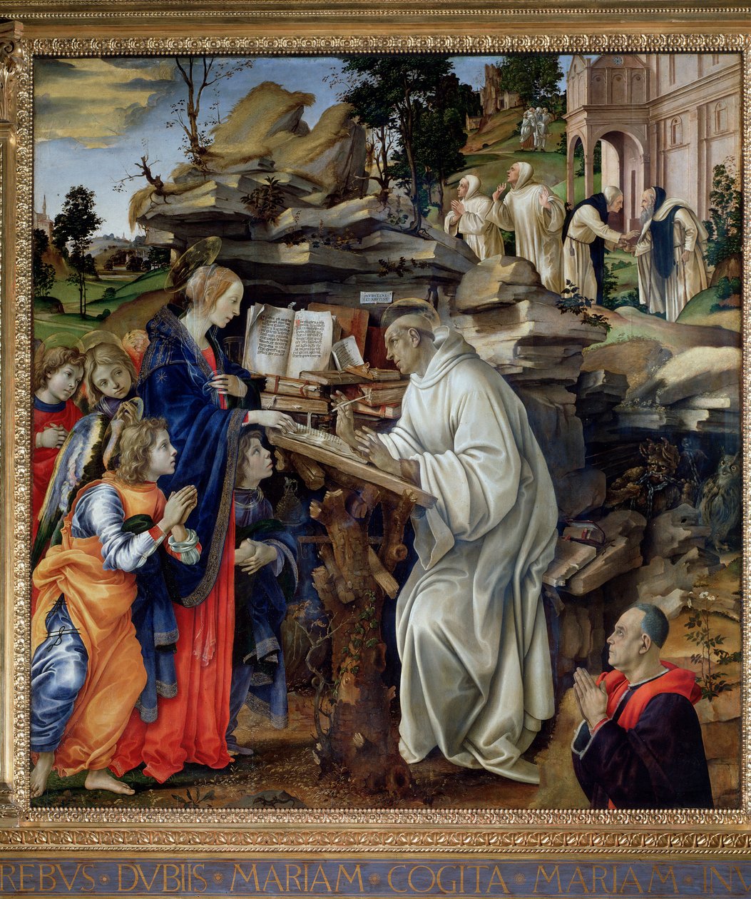 Jomfruens åpenbaring til St. Bernard - olje på panel av Filippo Lippi