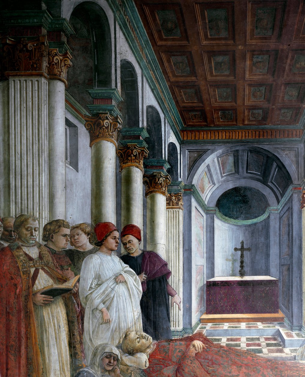 Syklus på Saint Stephens liv: "" Begravelsen til Saint Stephen"" (The esequie di santo Stefano) Detalj. Fresco av Filippo Lippi (ca. 1406-1469) 1452-1465 Prato, Cattedrale di Santo Stefano (Duomo) Italia - Historier fra St. Stefans liv. Begravelse, av Filippo Lippi