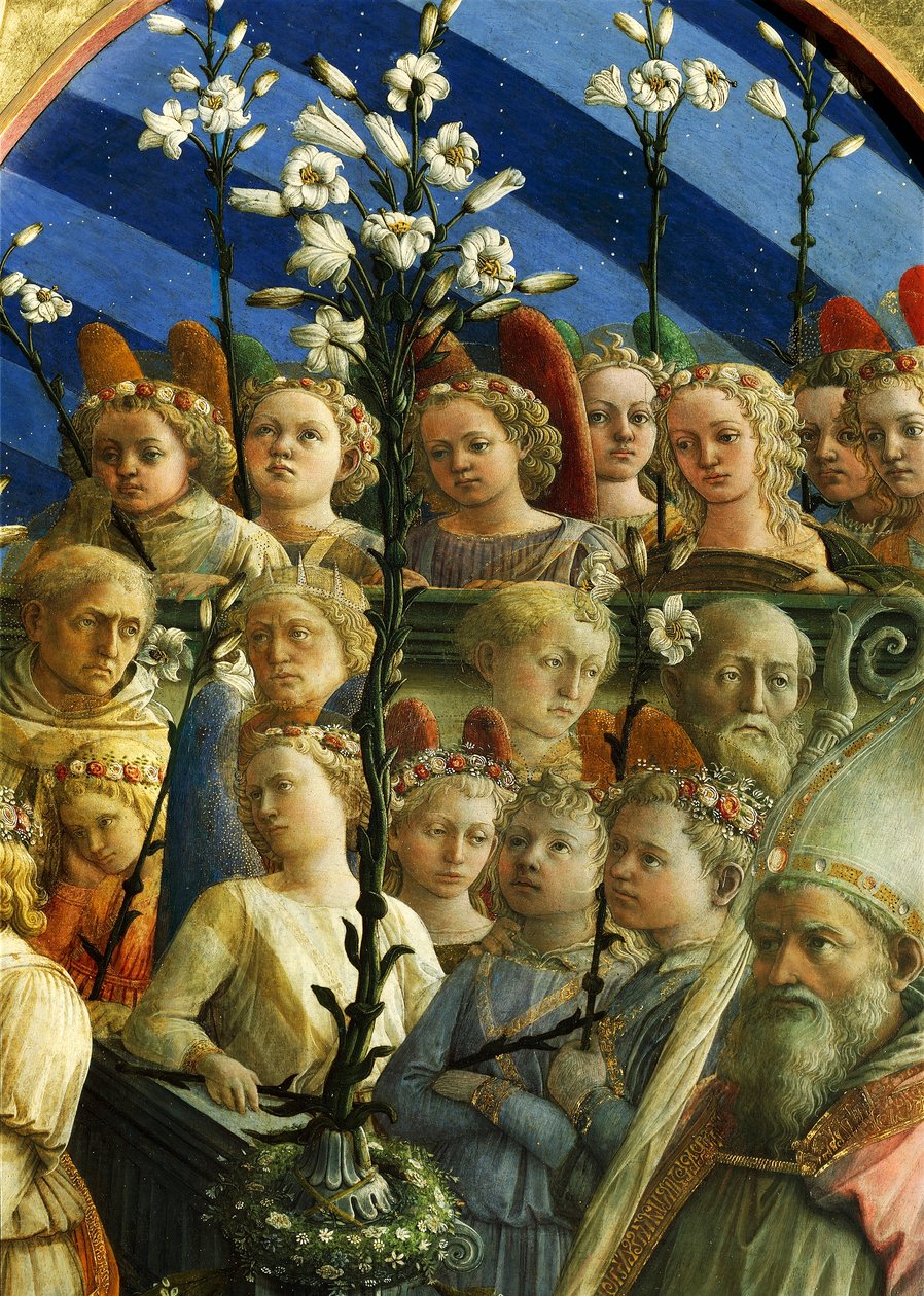 Incoronazione Maringhi eller Coronation of Virgin av Filippo Lippi (ca. 1406-1469), tempera på tre, 200x287 cm, detalj av Filippo Lippi