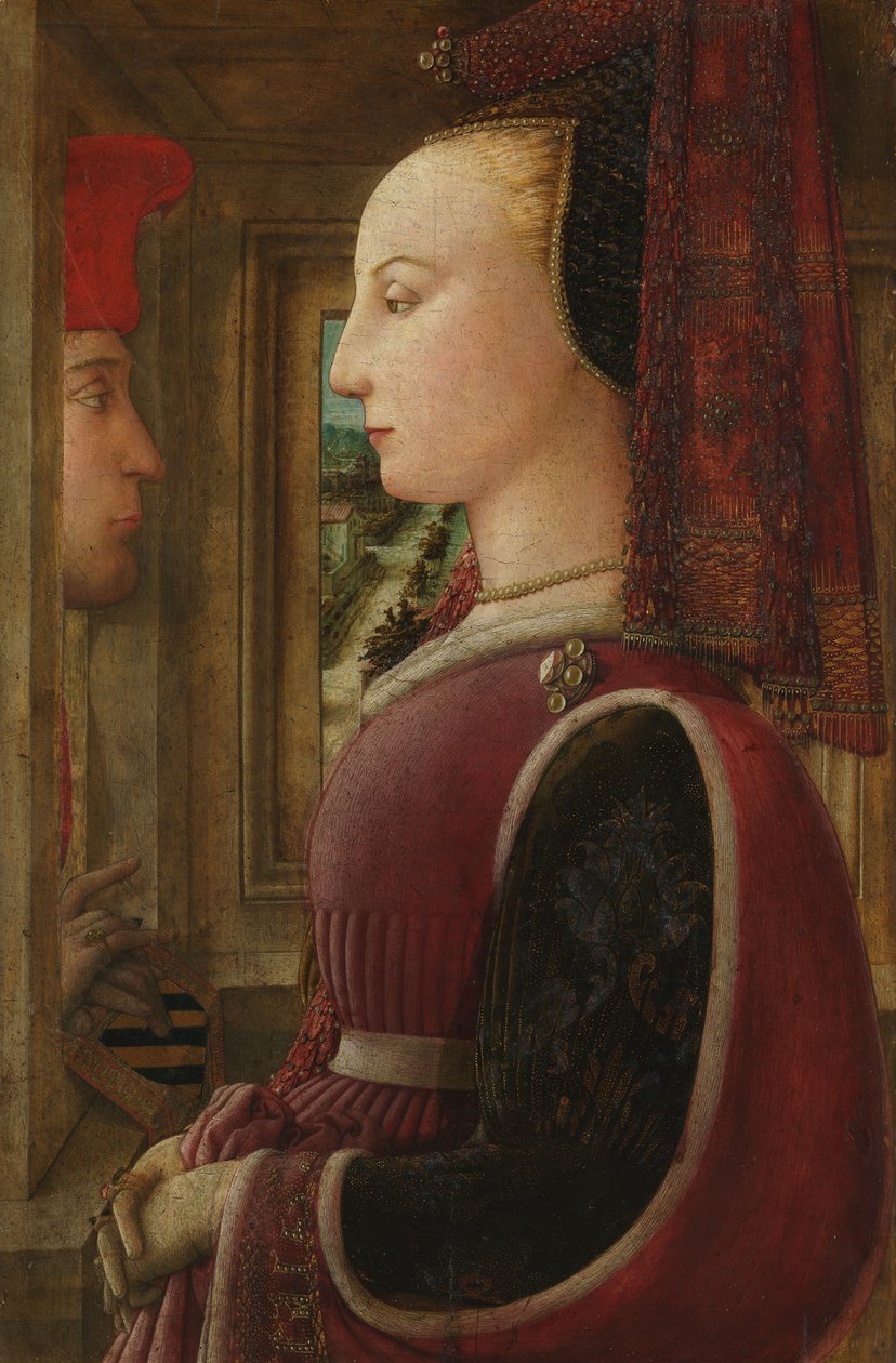 Portrett av en kvinne med en mann ved en kasse, ca. 1440. av Fra Filippo Lippi