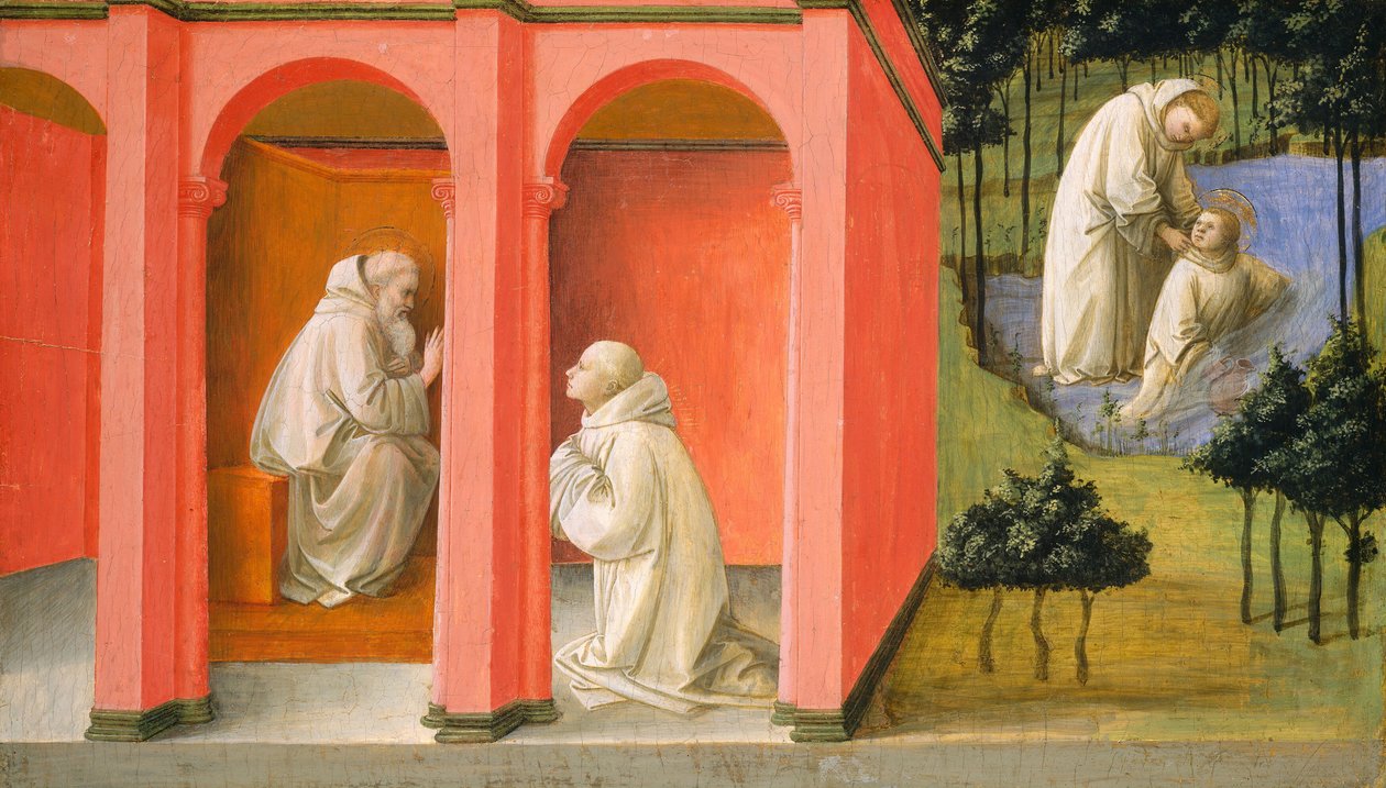 Saint Benedict beordrer Saint Maurus til unnsetning av Saint Placidus, ca. 14451450. av Filippo Lippi