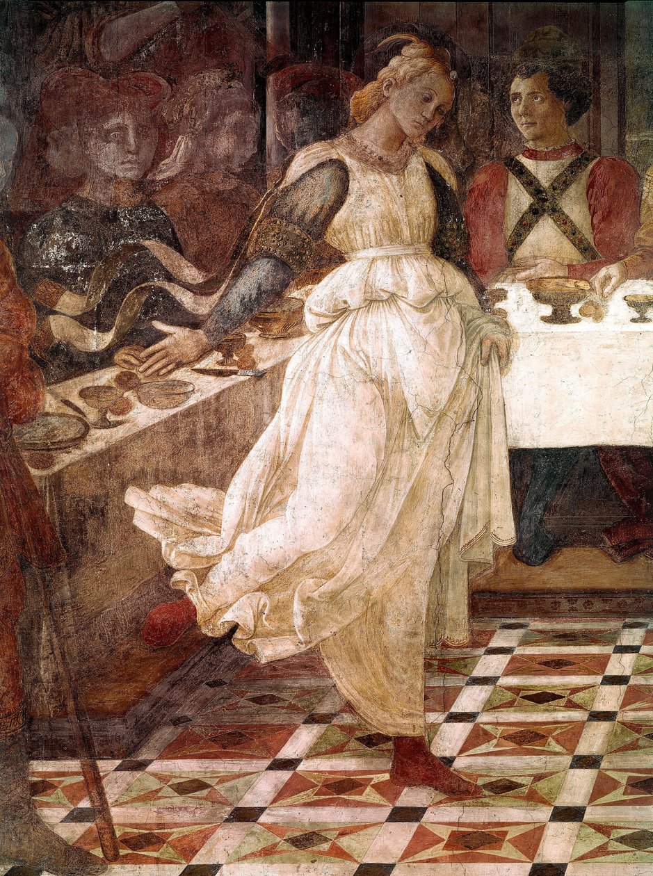 The Bankett av Herodes, episoder av livet til døperen Johannes (Døperen Johannes). Detalj som representerer Salome. Fresco av Filippo Lippi (1406-1469), ca. 1452-1464 Cathedrale de Prato, Italia av Filippo Lippi