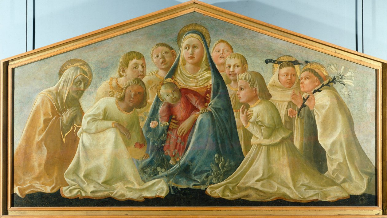 Trivulzio Madonna eller Madonna of Ydmykhet med engler og karmelitthellige av Filippo Lippi (ca 1406-1469), tempera på panel, 85x168 cm av Filippo Lippi