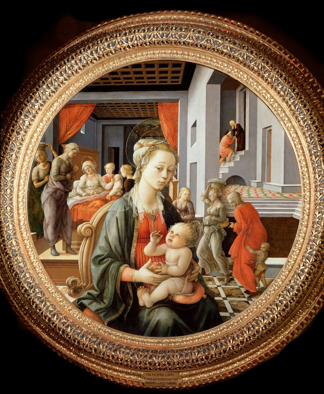 Jomfru med barn og scener fra St Annes liv - olje på panel, ca.1450 av Filippo Lippi