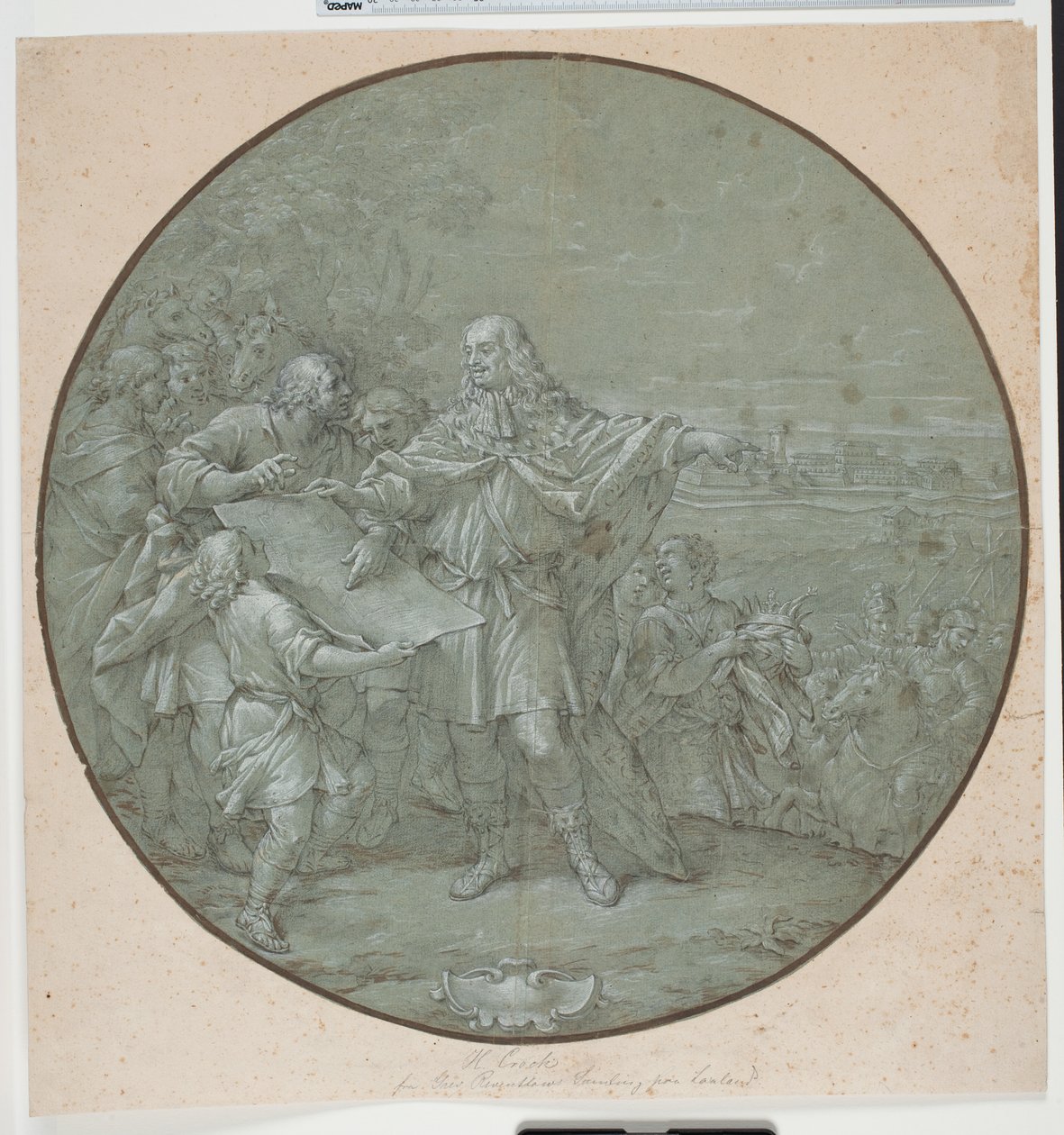 Cosimo III befester havnen i Livorno. Tegnet mal for sølvplate, en av de såkalte "piatti di S. Giovanni" av Filippo Luzi