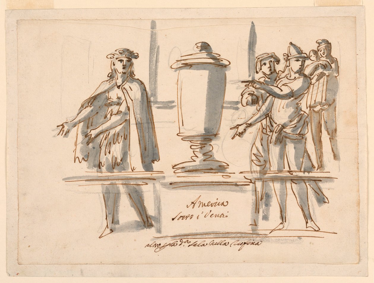 Tegning, allegori over Amerika, dekorasjon til salongen til kardinal Falconieri i Frascati, 1700- og 1800-tallet av Filippo Marchionni