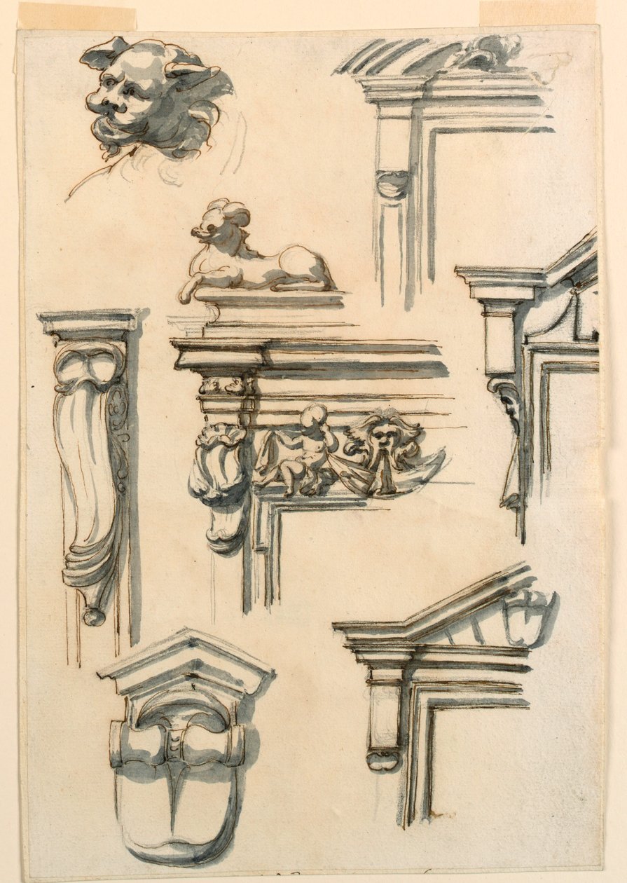 Tegning, arkitekturstudier, 1750–75 av Filippo Marchionni