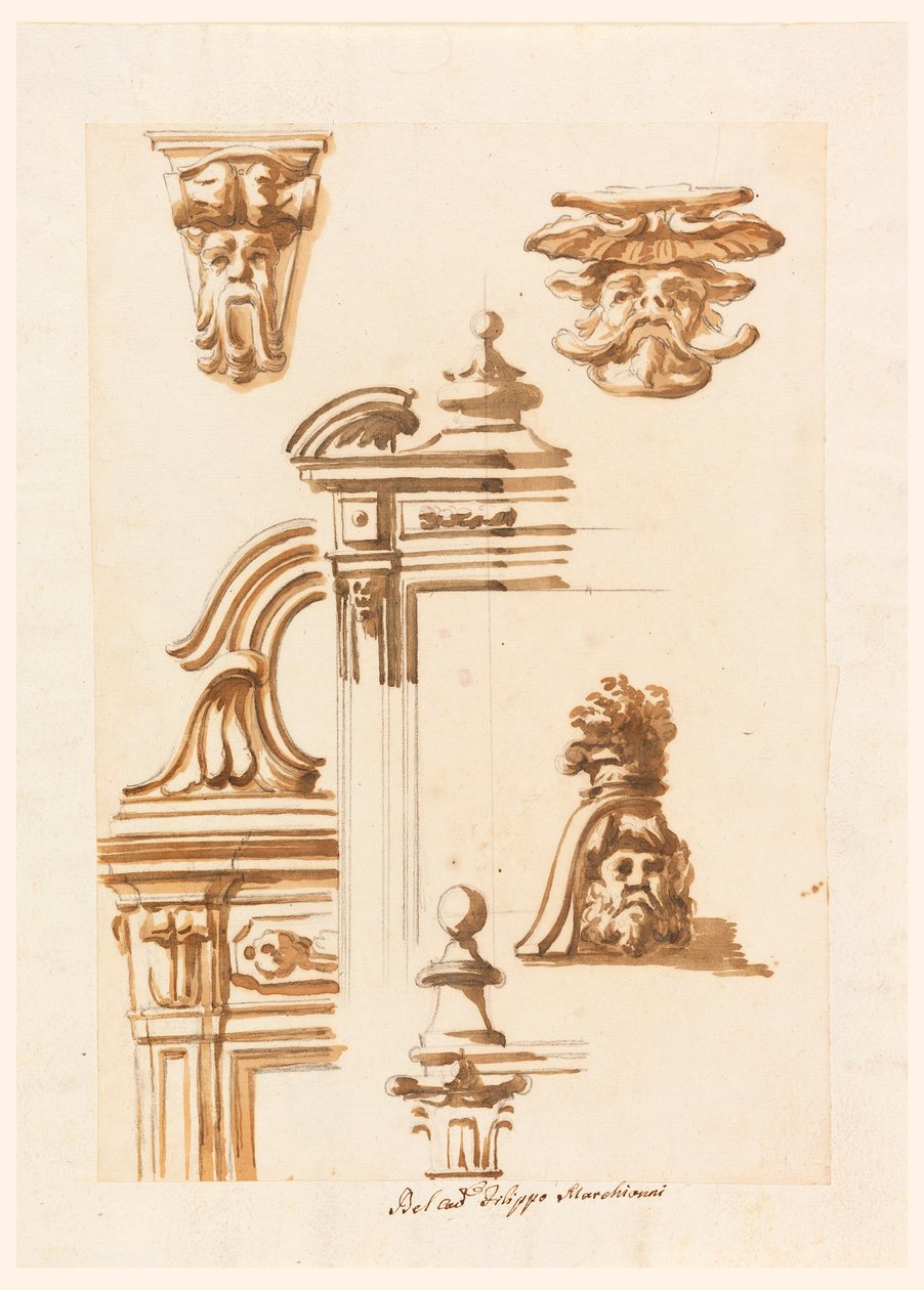 Tegning, arkitekturstudier, 1750–90 av Filippo Marchionni