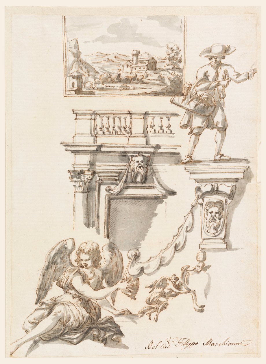 Tegning, arkitektur og figurstudier, 1750–90 av Filippo Marchionni