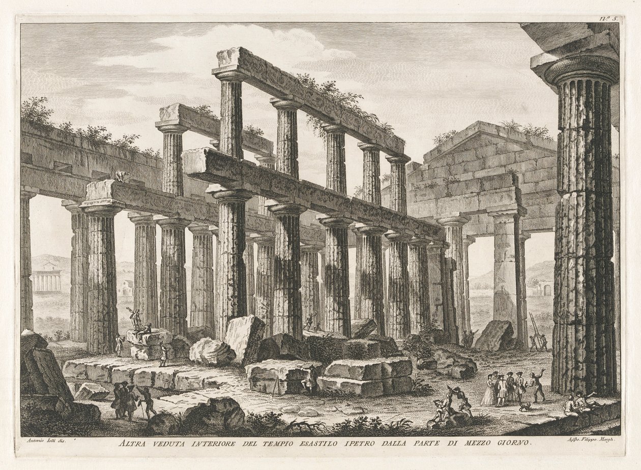 En annen innvendig utsikt over Hexastyle Hypaethral Temple fra sør, fra Antichit? av Pesto (Antiquities of Paestum) av Filippo Morghen
