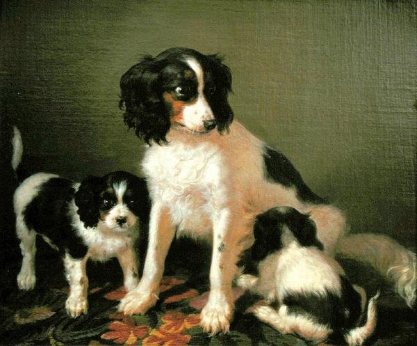 En spaniel med to valper (olje på lerret) av Filippo Palizzi