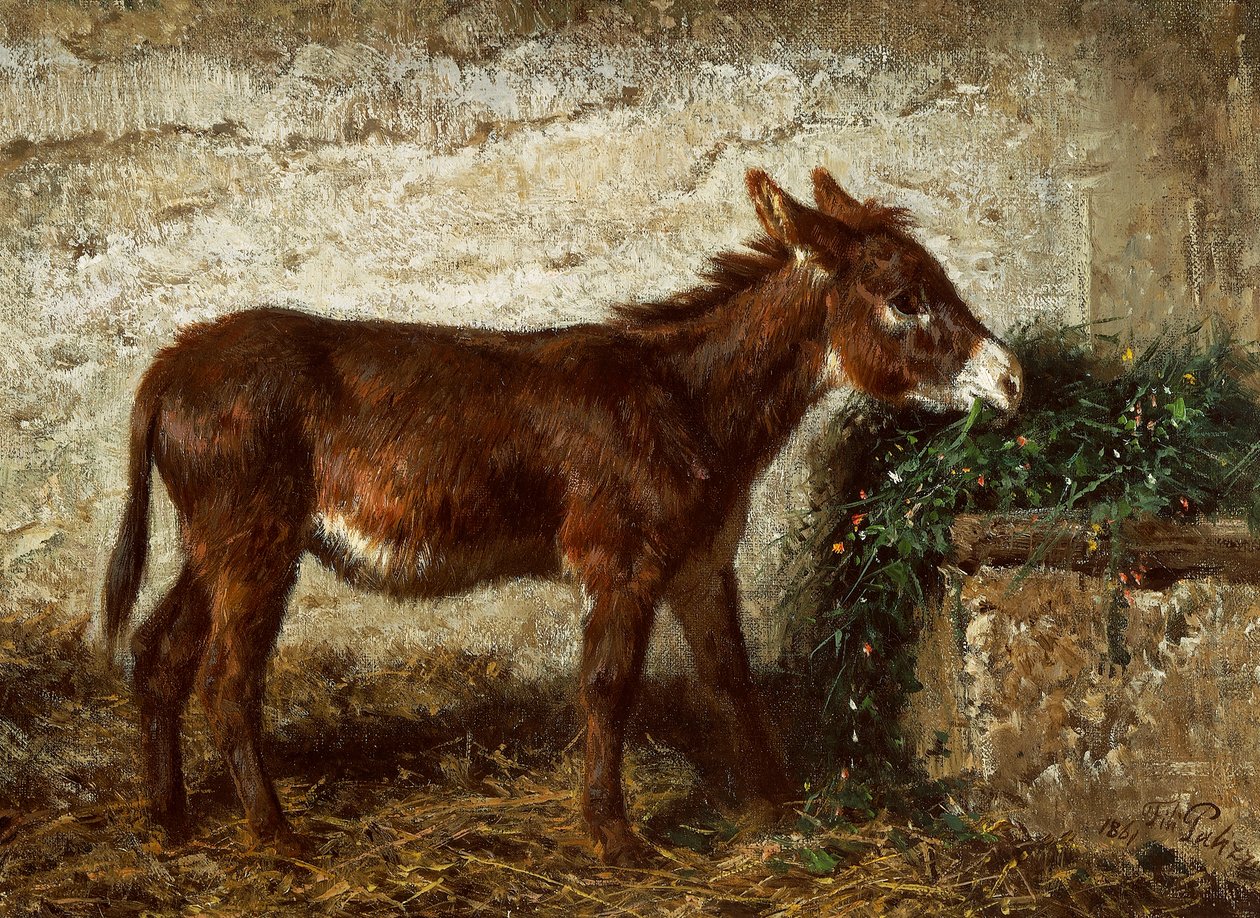 Esel ved barneseng av Filippo Palizzi (1818-1899) av Filippo Palizzi