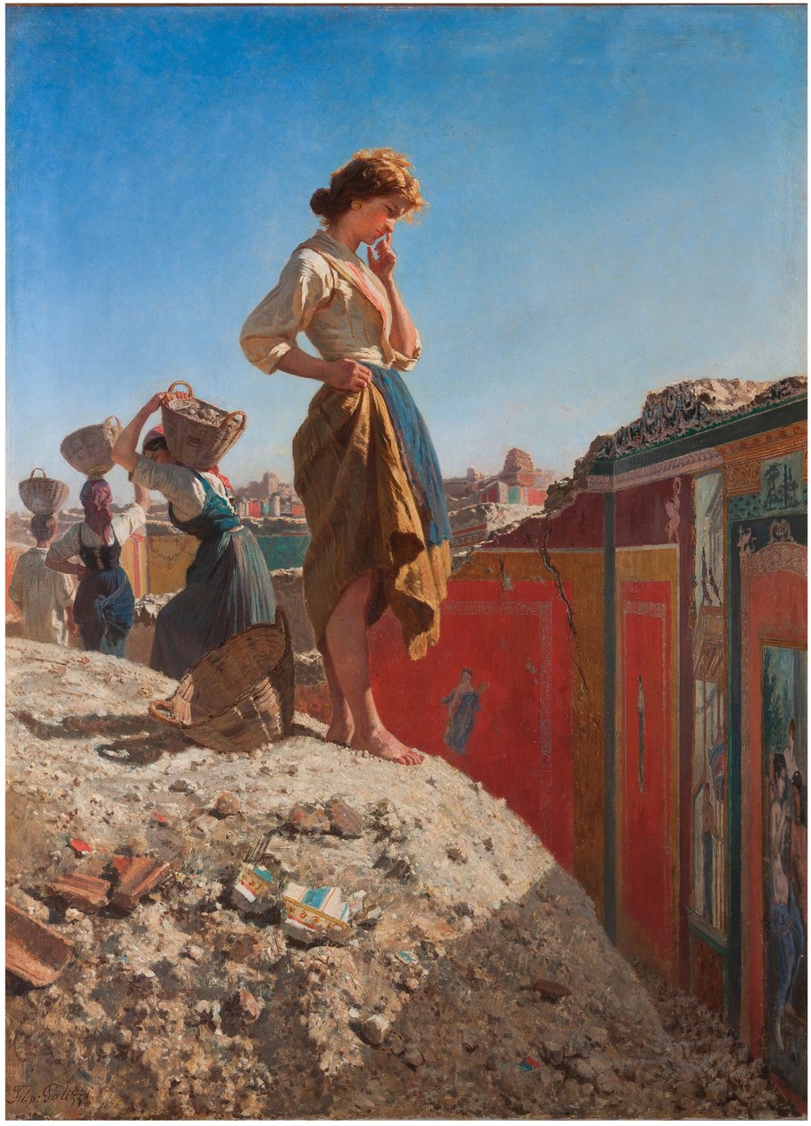 ""Utgravningene i Pompeii, Italia"" (Utgravningene i Pompeii, Italia) Maleri av Filippo Palizzi (1818-1899) Privatsamling fra 1800-tallet av Filippo Palizzi