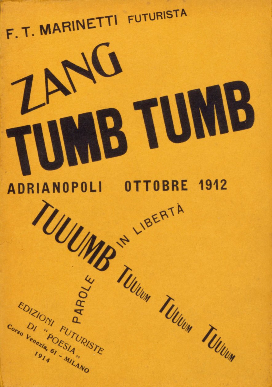 Omslag til boken av Filippo Tommaso Marinetti ""Zang Tumb Tumb"" fra 1912. privat samling Milan av Filippo Tommaso Emilio Marinetti