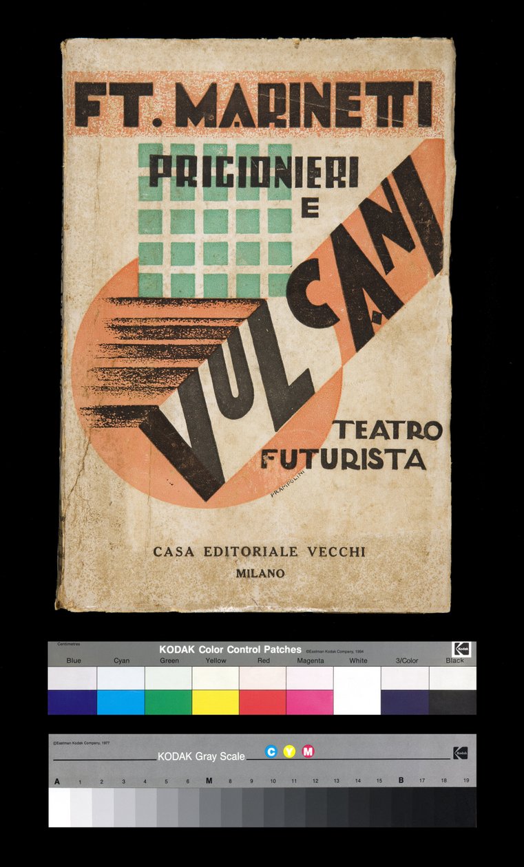 Futurisme: omslag til "" Prisoners and Volcanoes "" 1927 (gravering) av Filippo Tommaso Emilio Marinetti