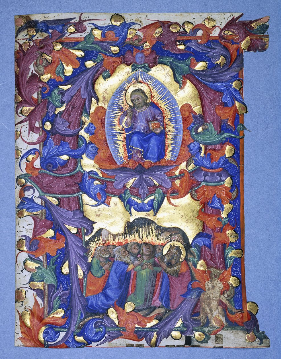 En stor historisk "A" med en skildring av himmelfarten, ca. 1450 av Filippo di Matteo Torelli