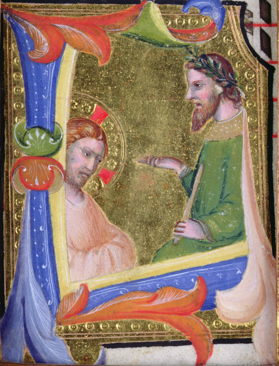 Kristus før Pilatus, i den historikerte initialen L, ca. 1403-05 (vellum og gull) av Filippo di Matteo Torelli