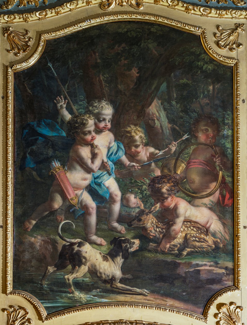 Dekorativt panel som viser kjeruber, Jaktpalasset til Stupinigi, av Filippo Juvarra (1678-1736) av Filippo or Juvara Juvarra