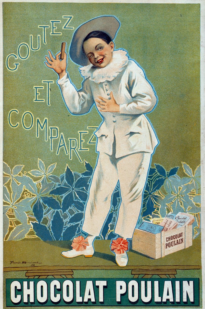 Plakatannonse av Firmin Etienne Bruisset (1859-1925) for Chocolat Poulain "" Smak og sammenlign"" av Firmin Bouisset