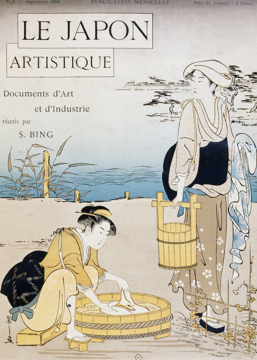 Kvinner som vasker i elv, omslag av Firmin Gillot (1819-1872), Le Japon Artistique (japansk kunst), kunst- og industridokumenter samlet av Siegfried Bing (1838-1905), månedlig publikasjon juli 1889, Frankrike av Firmin Gillot
