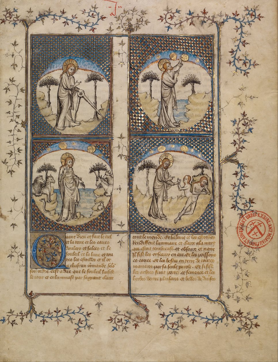 Scener fra skapelsen av First Master of the Bible historiale of Jean de Berry