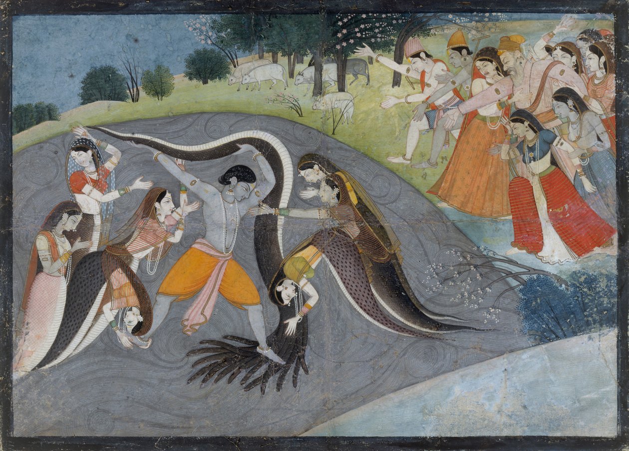 Krishna Subadung Kalia, The Snake Demon: Folio from a Bhagavata Purana Series, ca. 1785. av First generation after Manaku and Nainsukh.