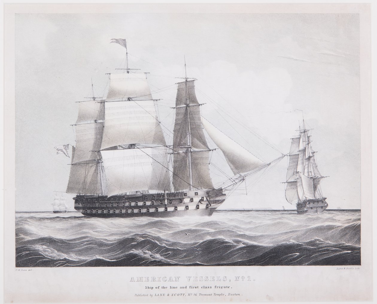 Amerikanske fartøy nr. 1, ca. 1845 (litho) av Fitz Henry (after) Lane